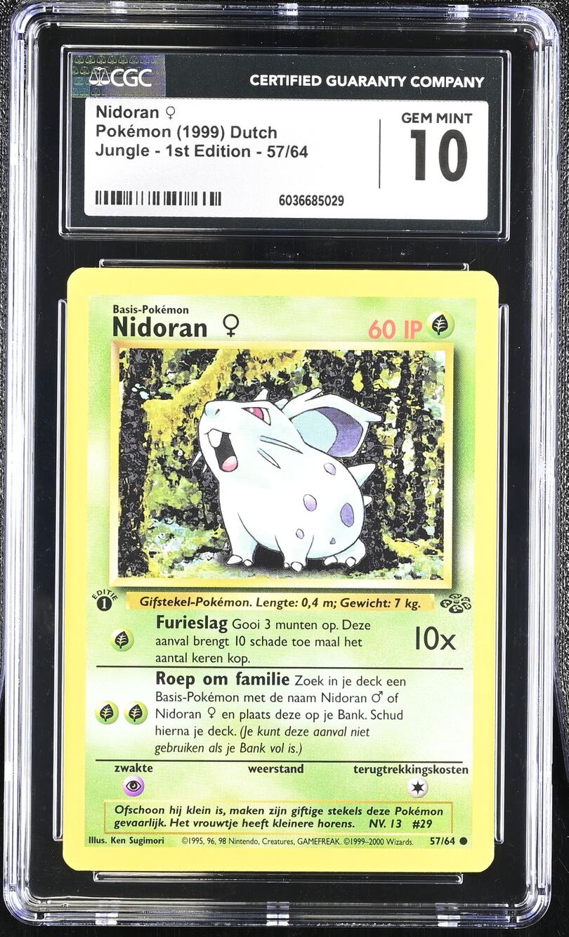 CGC 10 GEM MINT Nidoran 1st Edition 57/64 Pokemon Dutch Jungle Set (PSA/BGS)